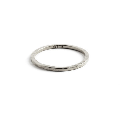 hammered silver stacking band ring frontal view