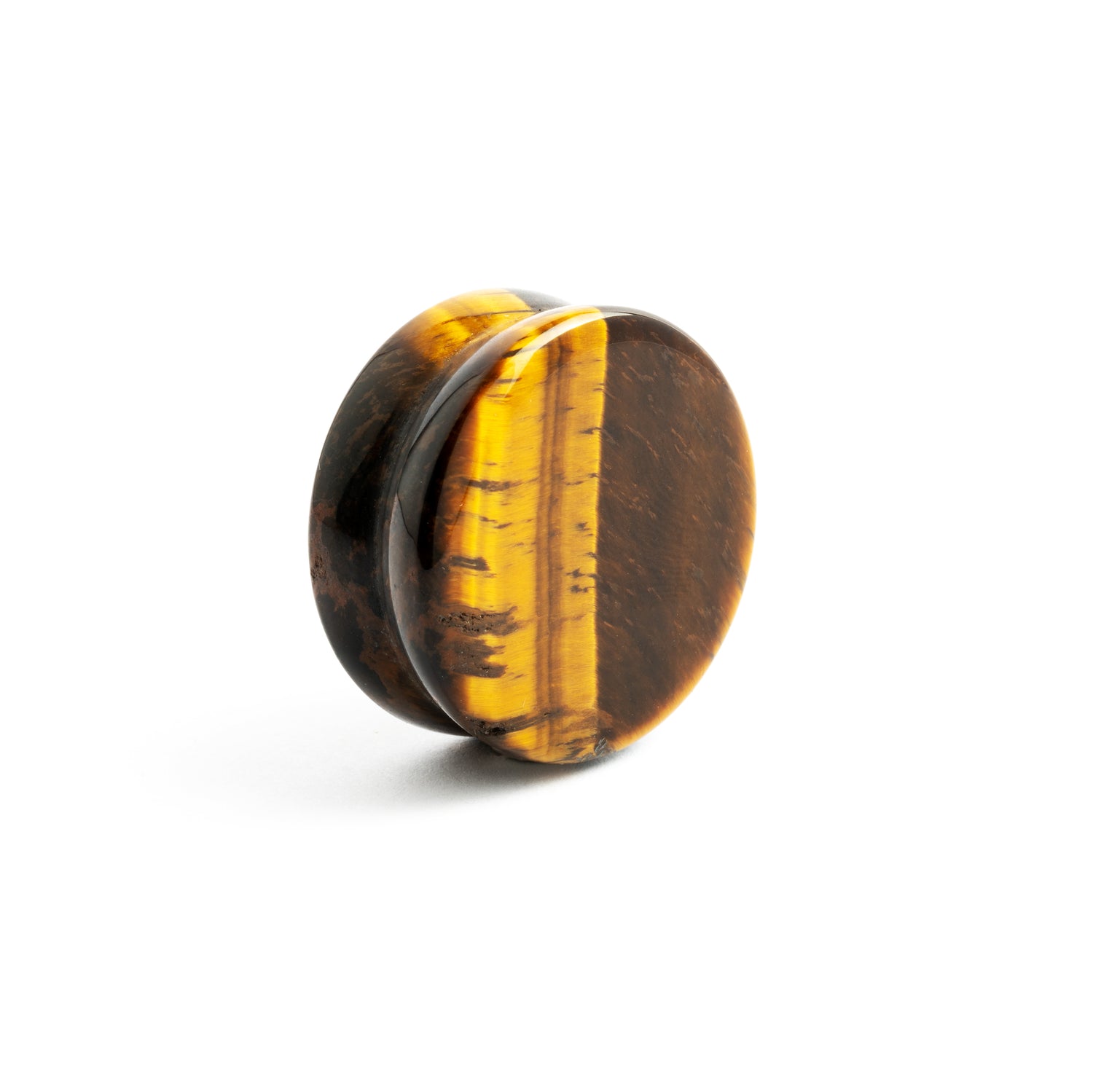 single tiger eye double flare stone ear plug right side view