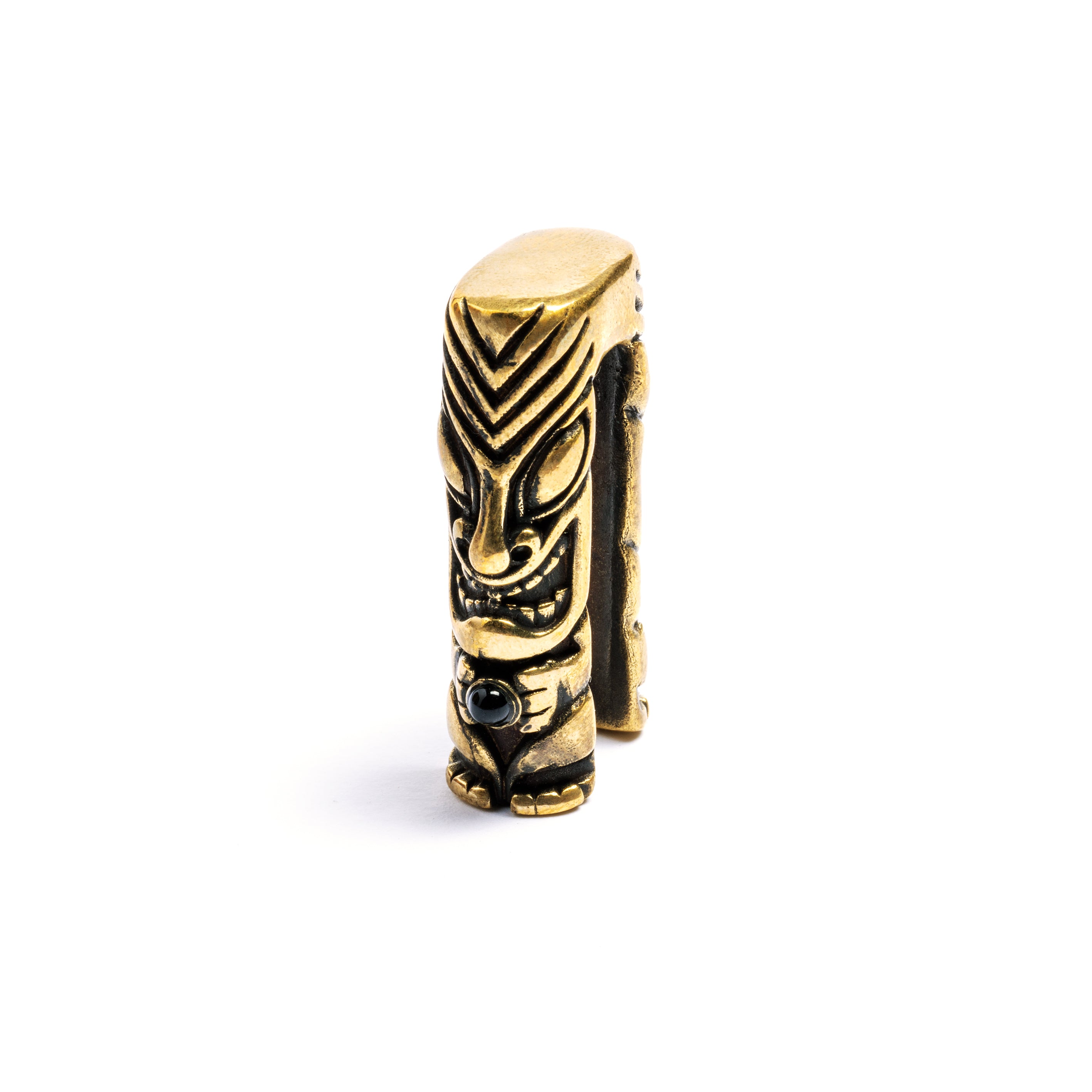 Tiki Brass Ear Weight with Onyx Stone