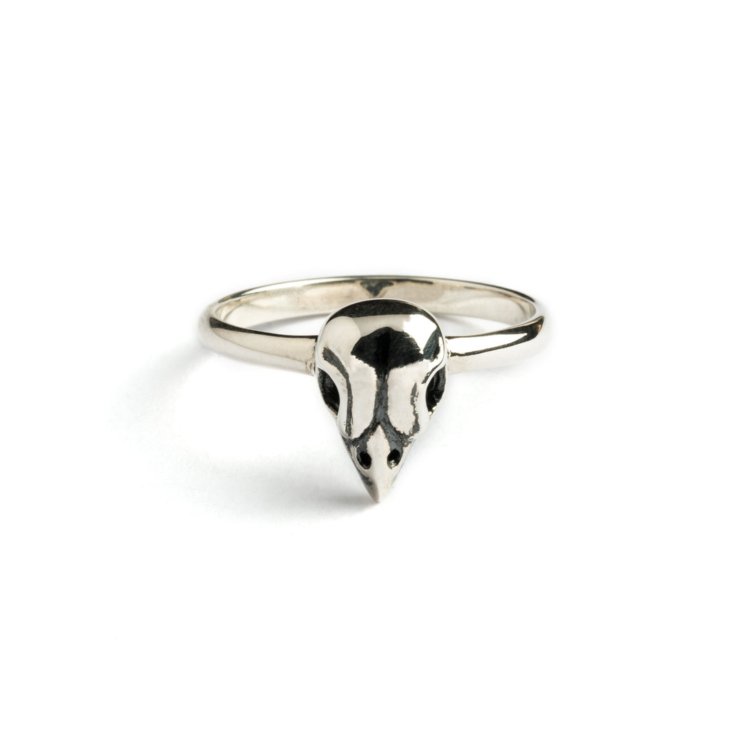 Silver Tiny Bird Skull Ring frontal view