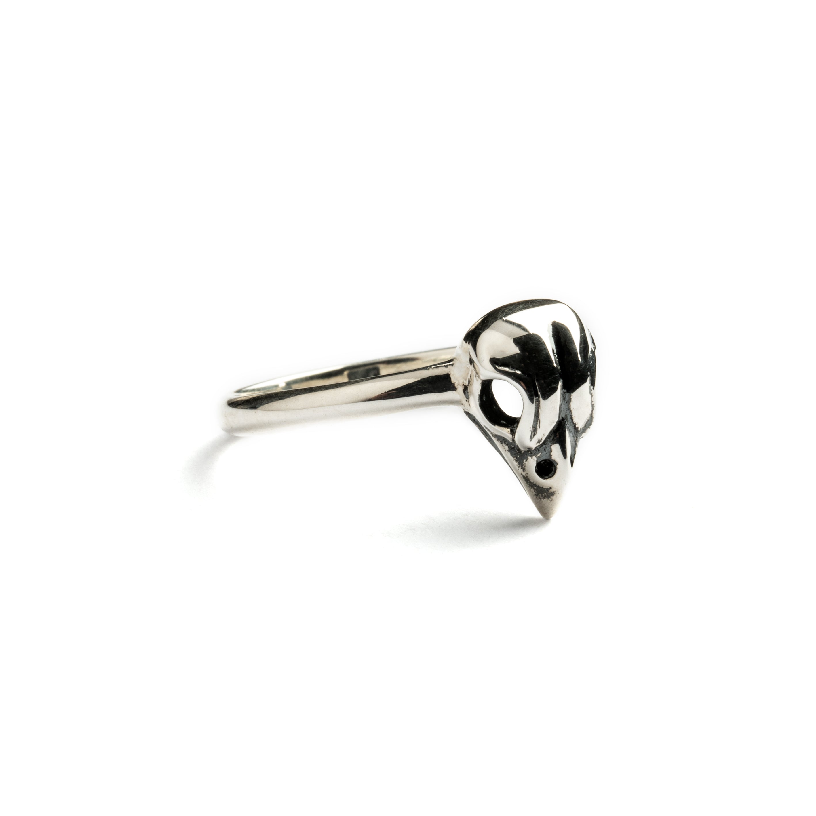 Silver Tiny Bird Skull Ring left side view