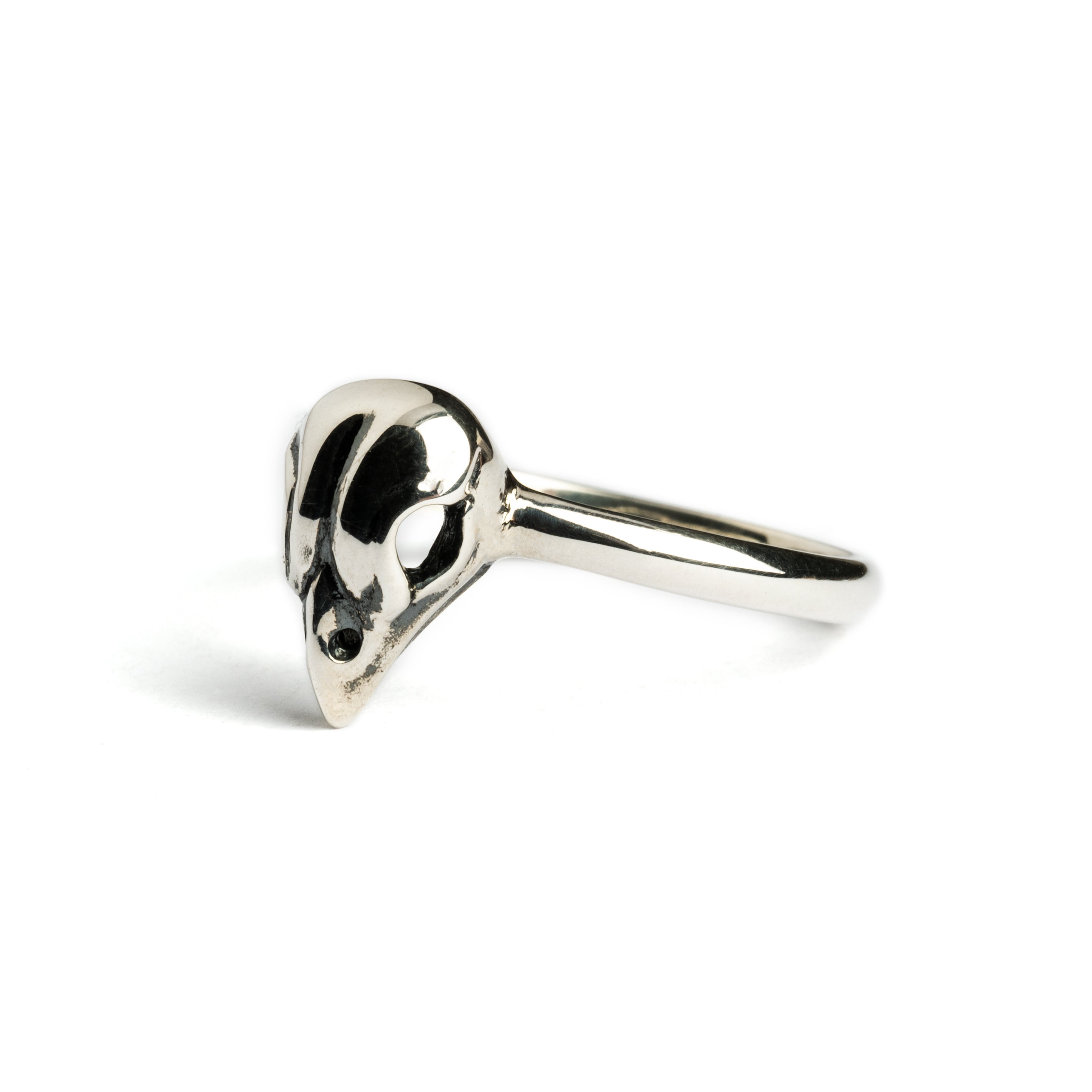 Silver Tiny Bird Skull Ring left side view