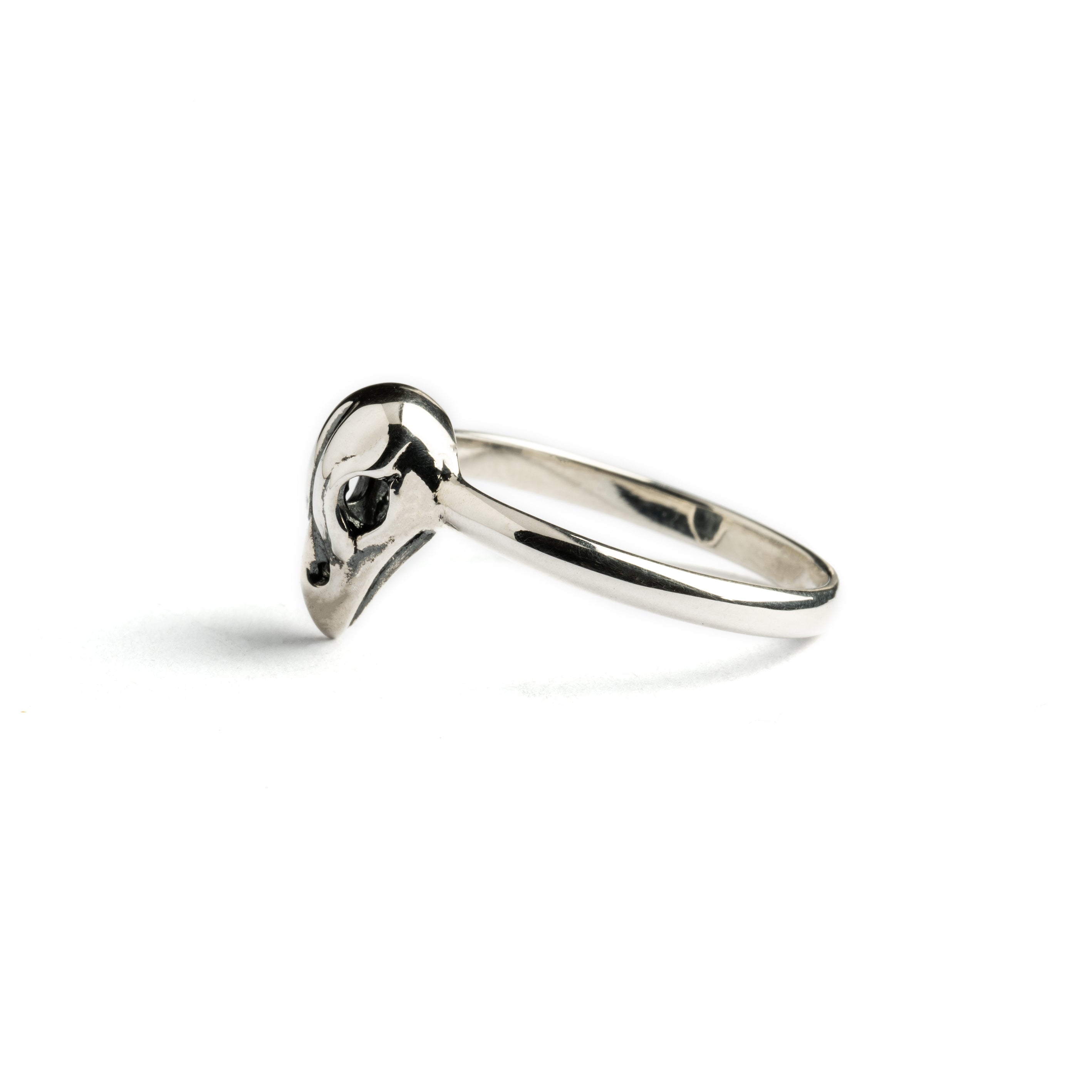 Silver Tiny Bird Skull Ring side view