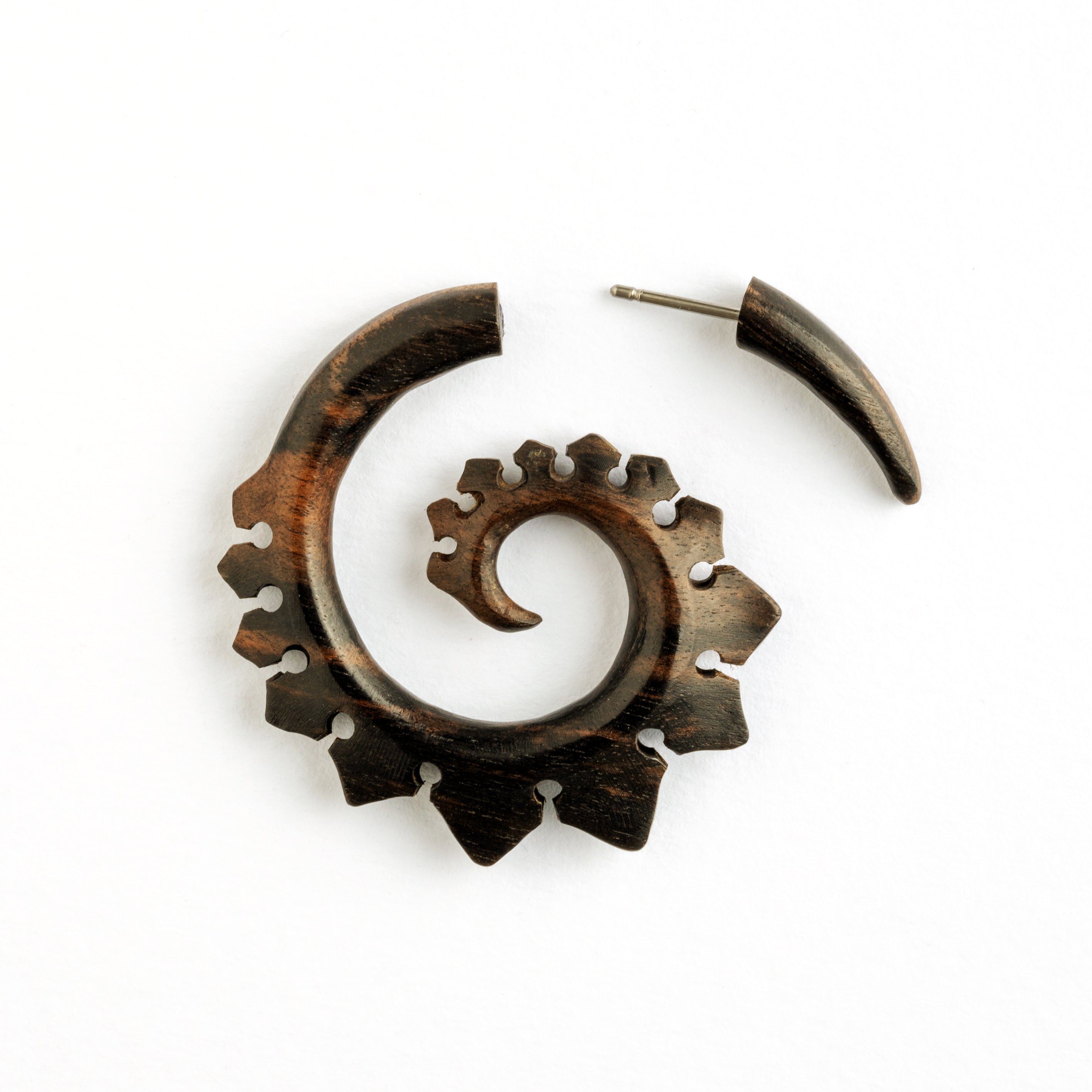 Tipu Blackwood spiral Fake Gauge Earring open mode view