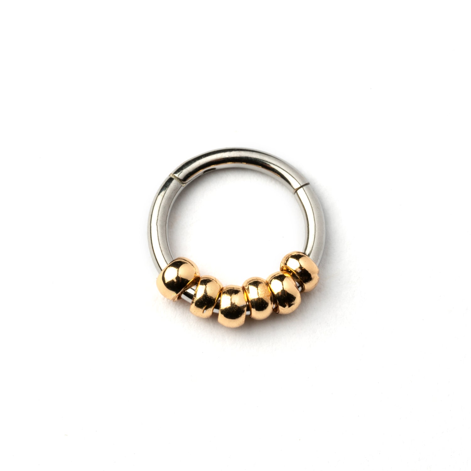 Hinged Segment Ring with gold Beads frontal view