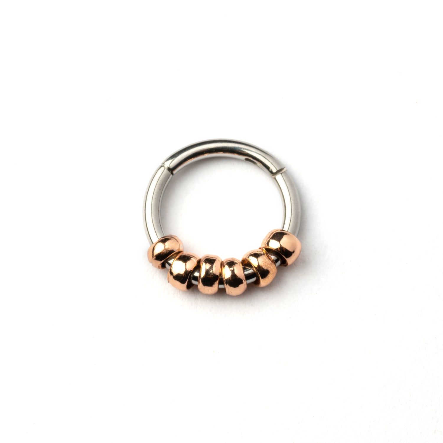 Hinged Segment Ring with rose gold Beads frontal view