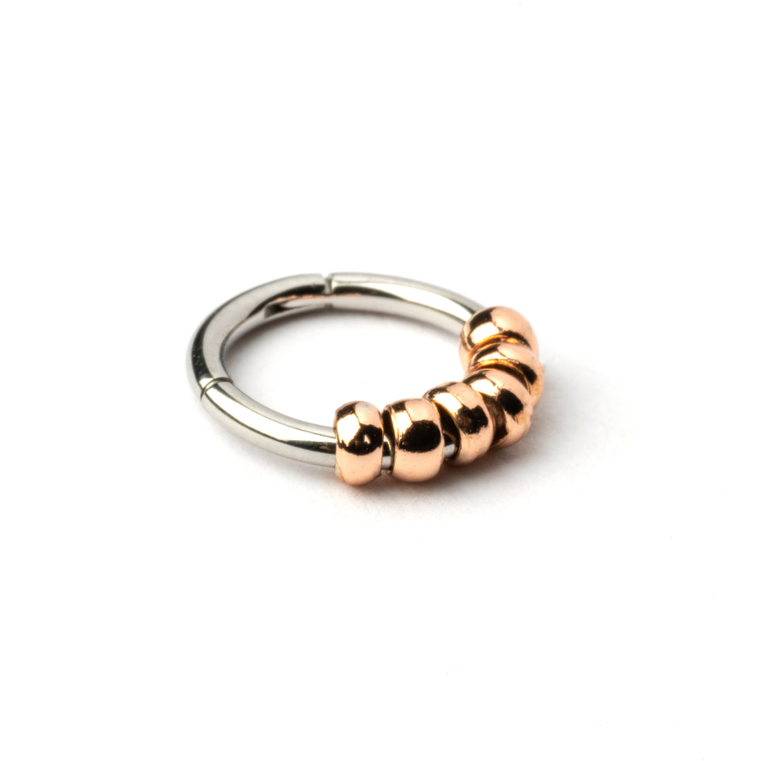 Hinged Segment Ring with rose gold Beads side view