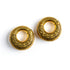 pair of gold brass ear weights hoops with geometric tribal engraved pattern frontal view