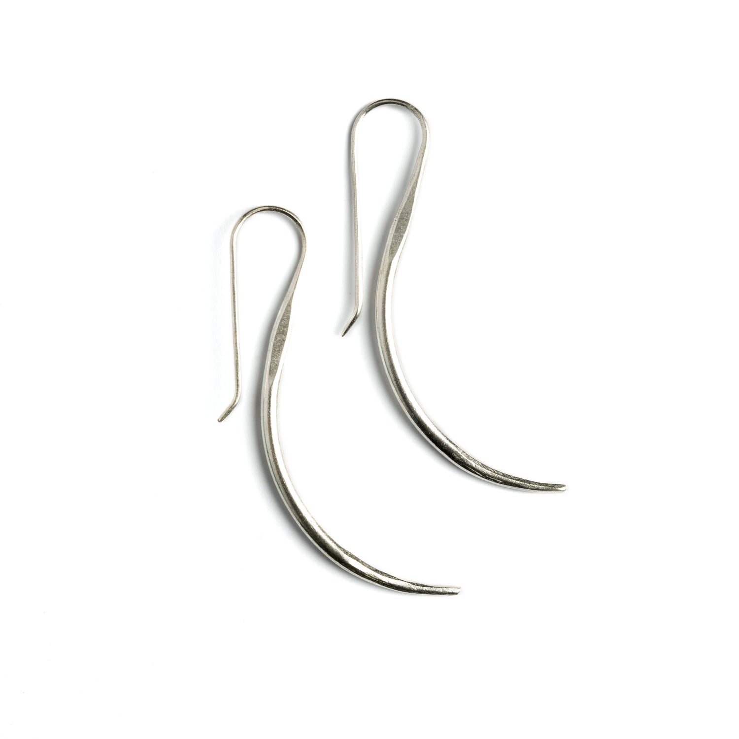 Tribal Silver Curved Earrings side view