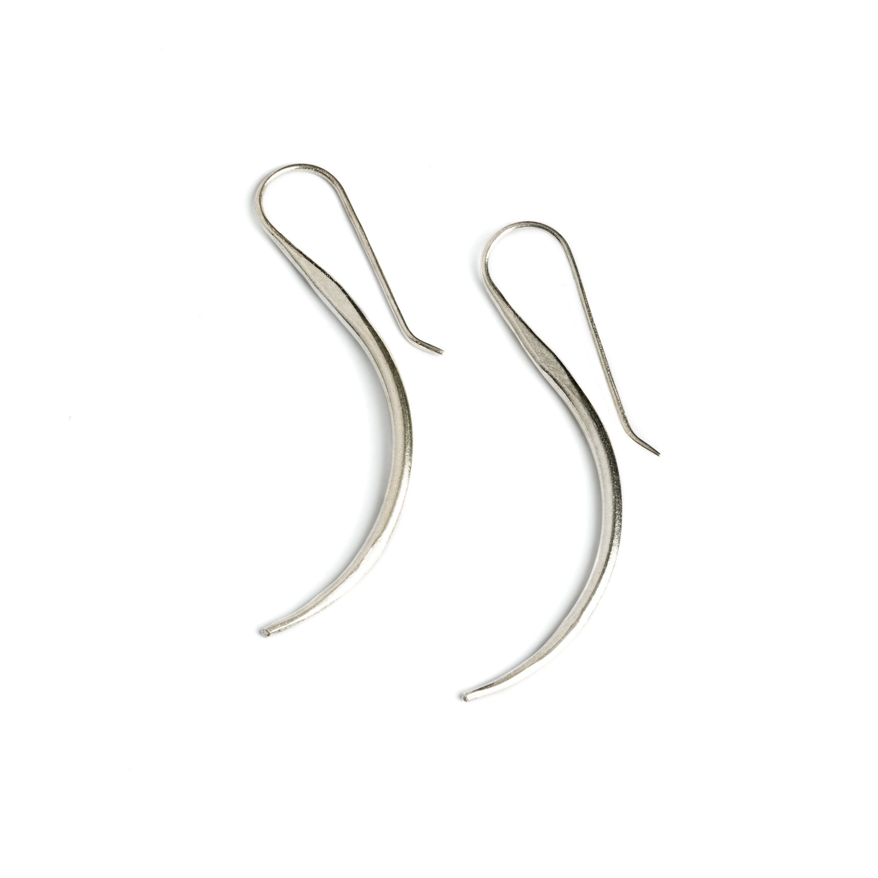 Tribal Silver Curved Earrings side view