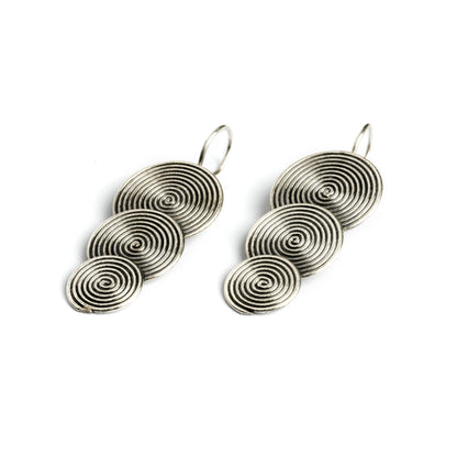 Tribal Silver Earrings With Three Engraved Silver Medalions