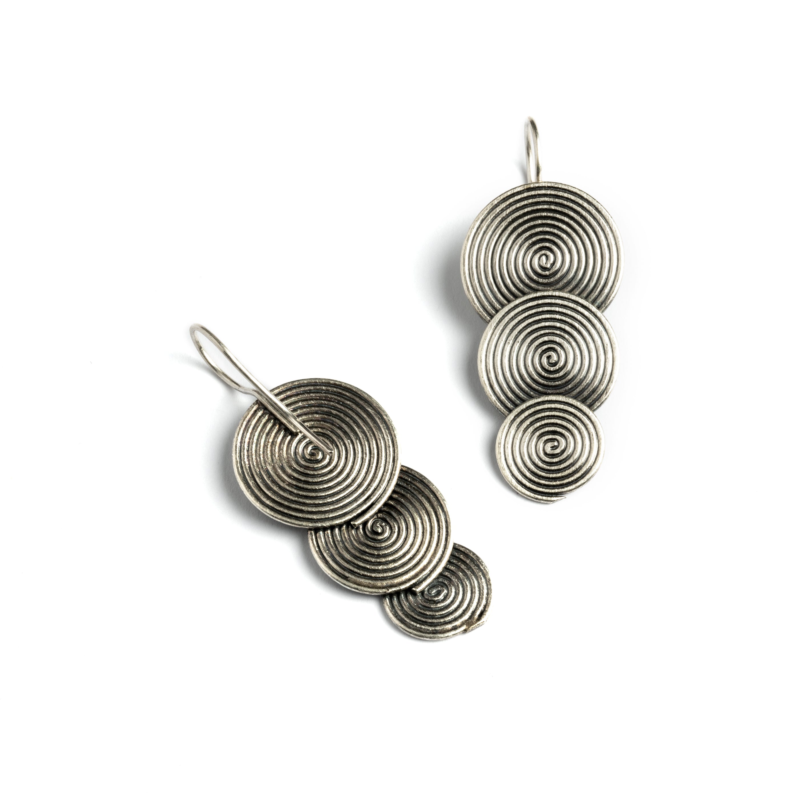 Tribal Silver Earrings With Three Engraved Silver Medalions