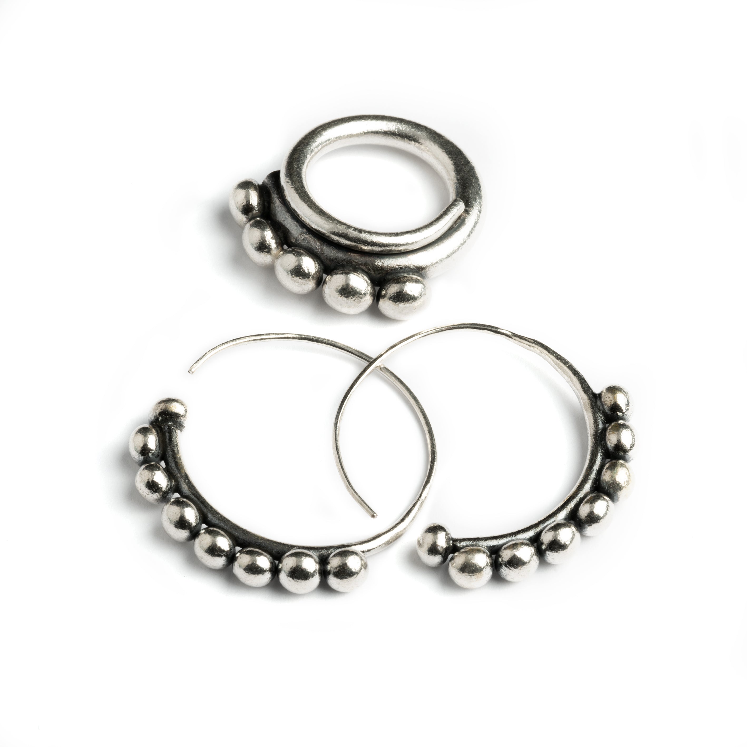 Silver Spheres Hoops and matching ring