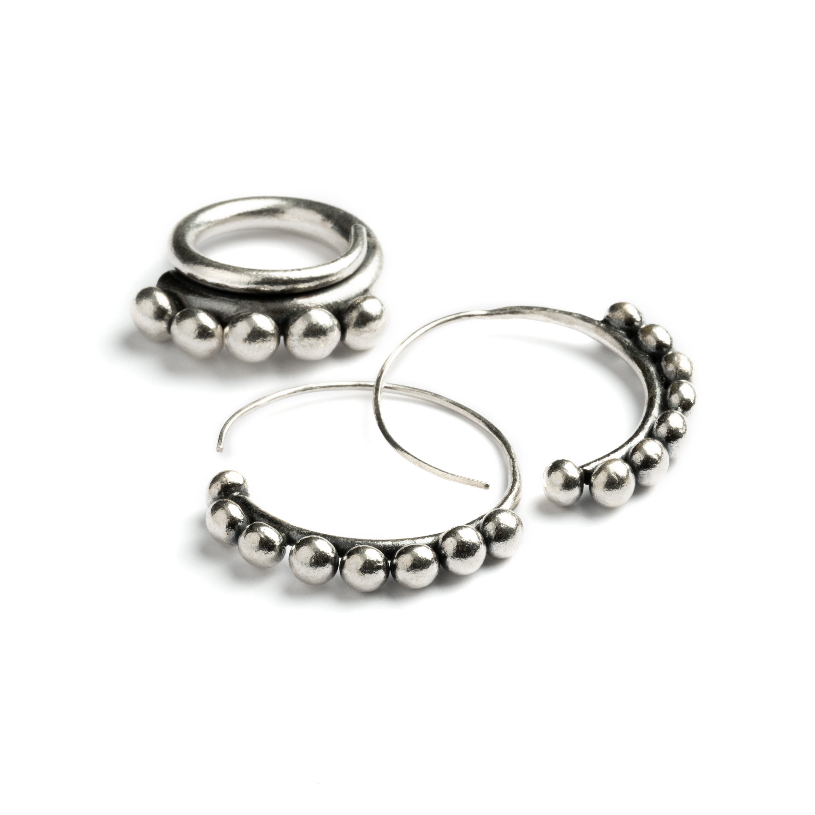 Silver Spheres Hoops and matching ring