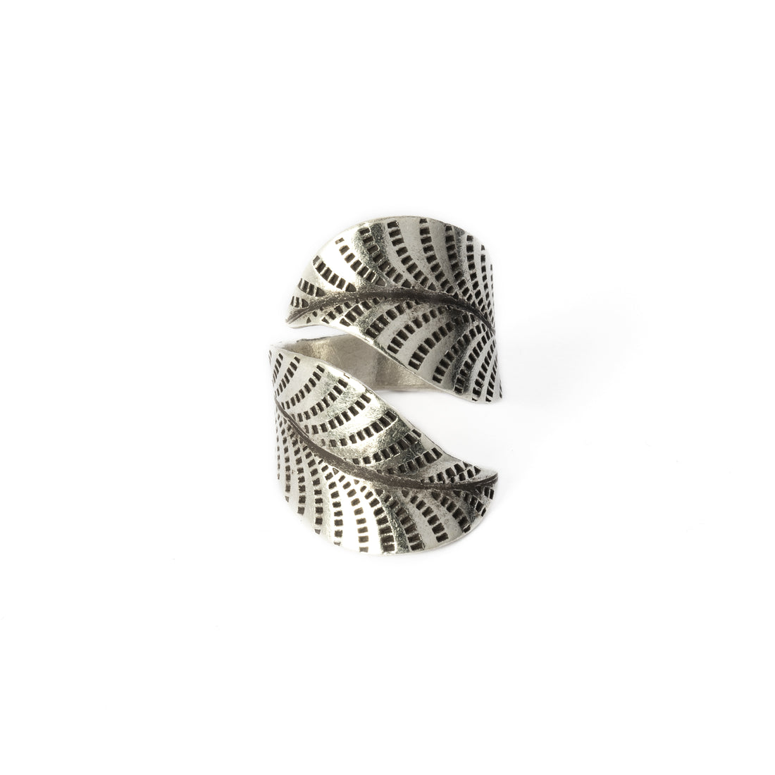 Tribal Silver Leaf Ring frontal view