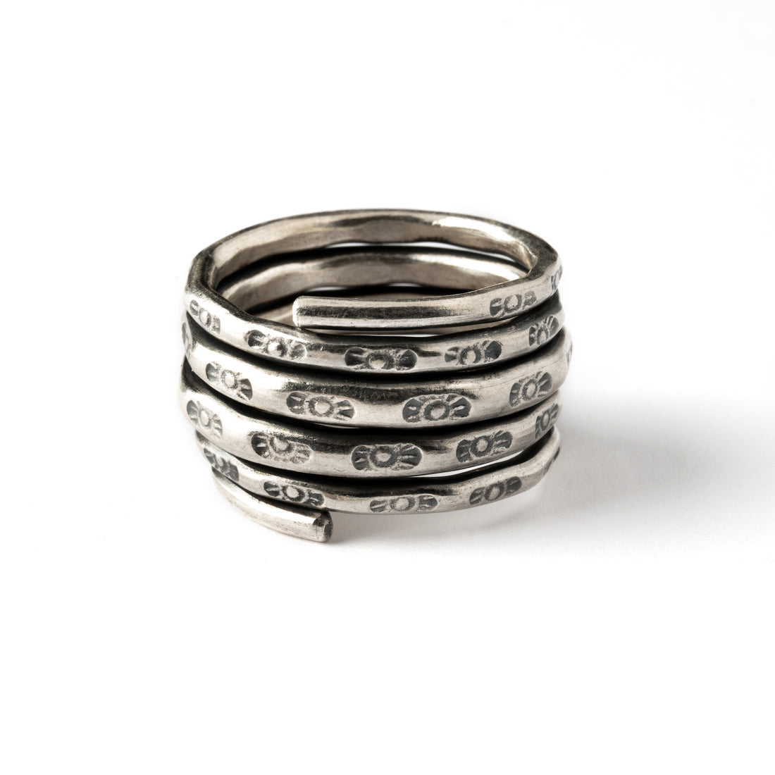 Tribal Silver Ring With Carving Decorations frontal view