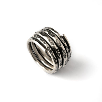 Tribal Silver Ring With Carving Decorations side view