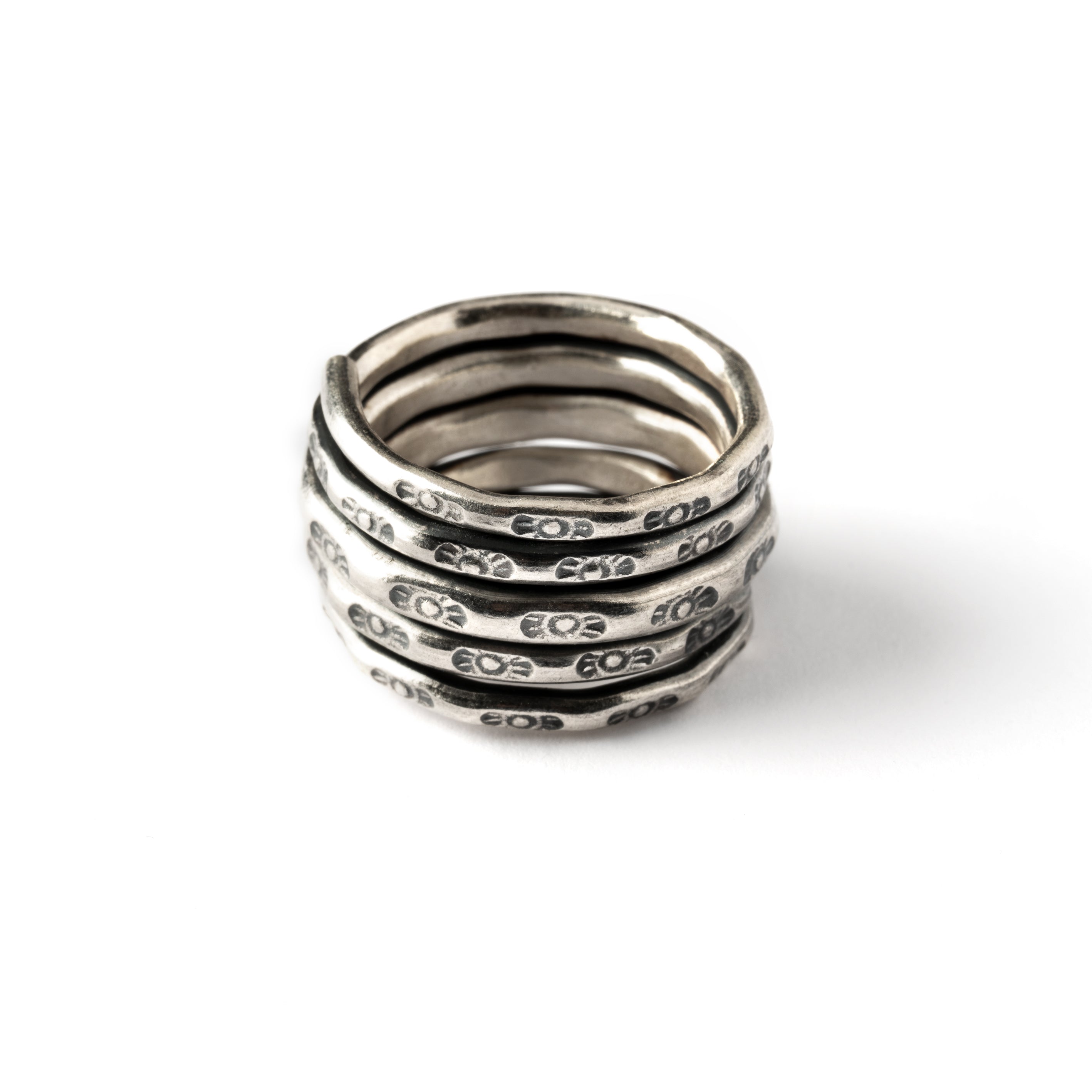 Tribal Silver Ring With Carving Decorations frontal view