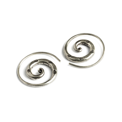 Stamped Silver Spiral Earrings frontal view