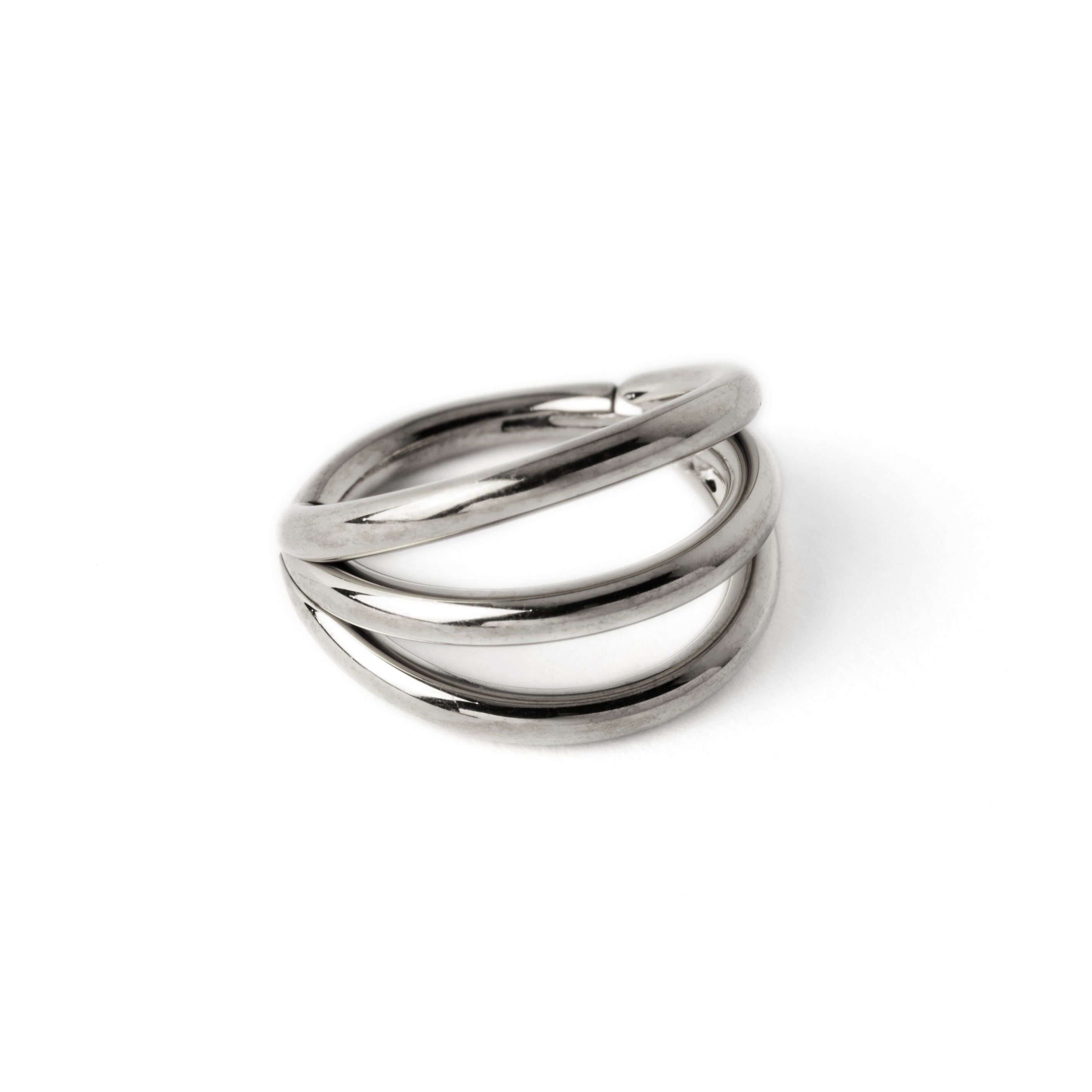 Trinity surgical steel clicker septum with three rings right side view
