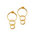 gold post earrings with three linked flat circles frontal view