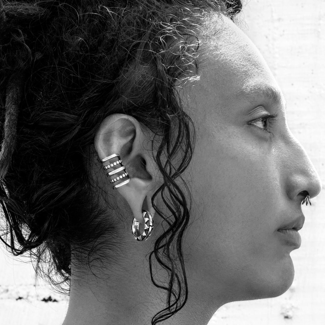 model wearing Koja Trinity Ear Cuff