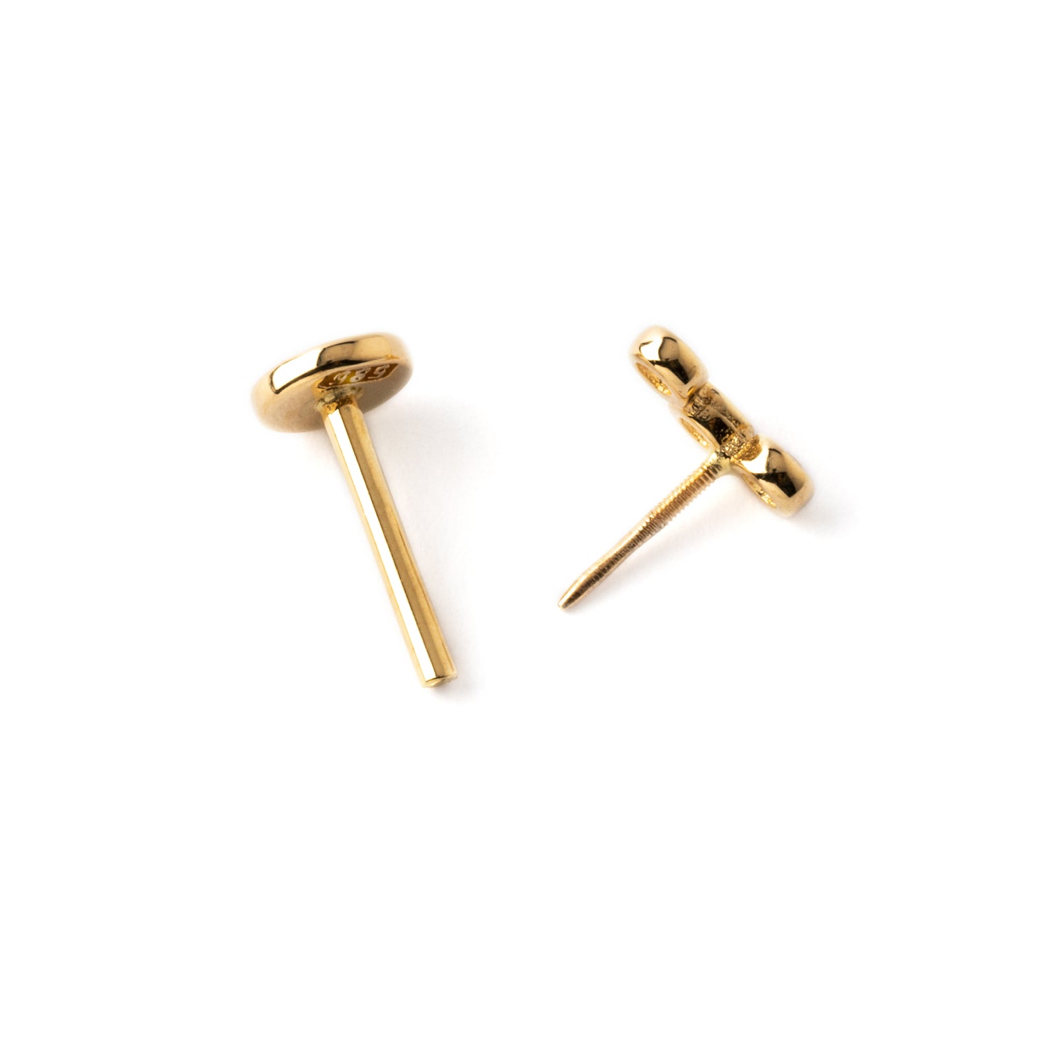 14k Gold labret with three Cubic Zirconias internally threaded closure view
