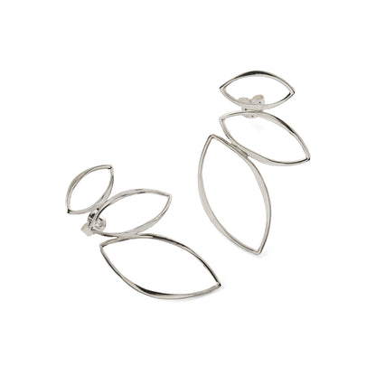 Silver Trio Marquis Stud Earrings front and side view