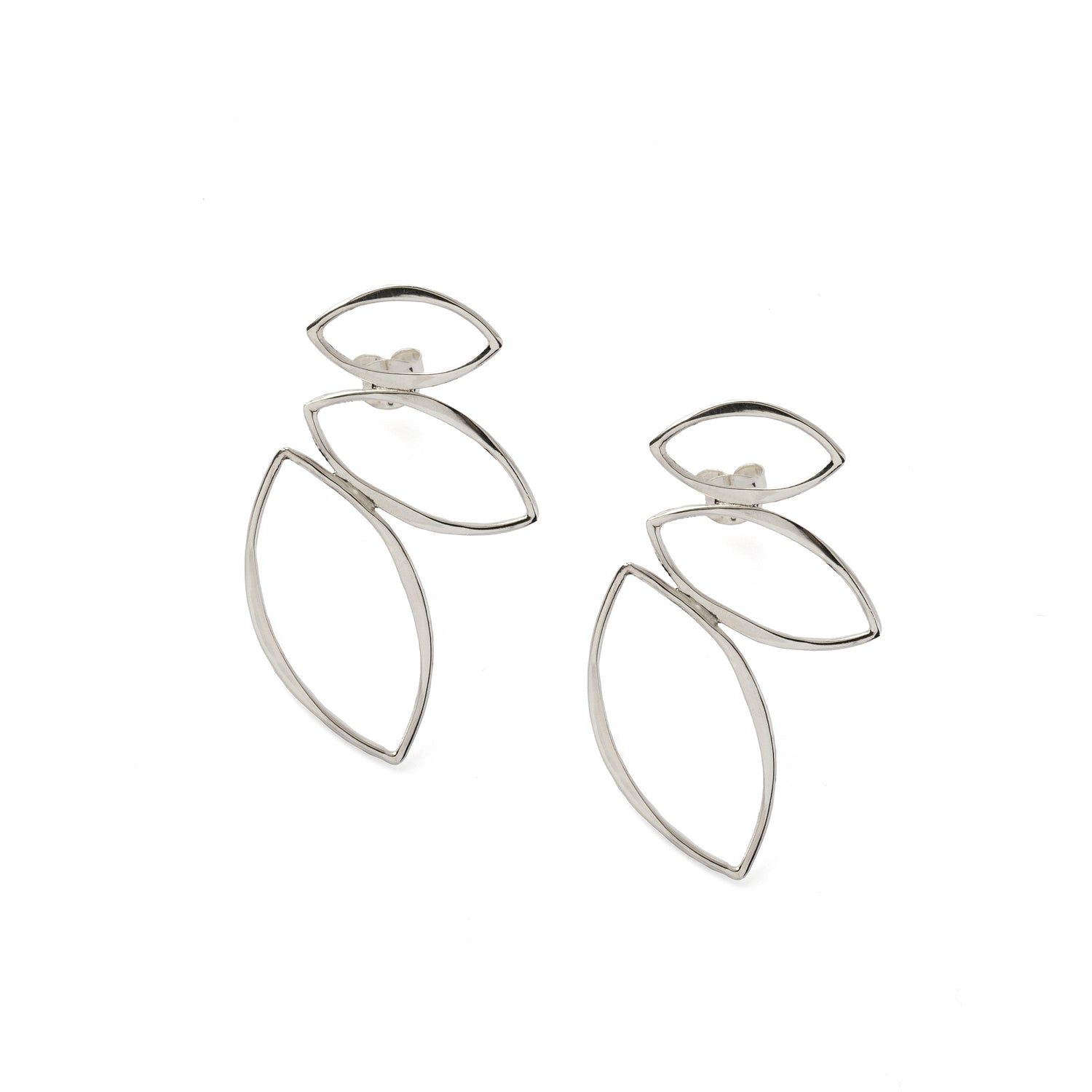 Silver Trio Marquis Stud Earrings frontal view