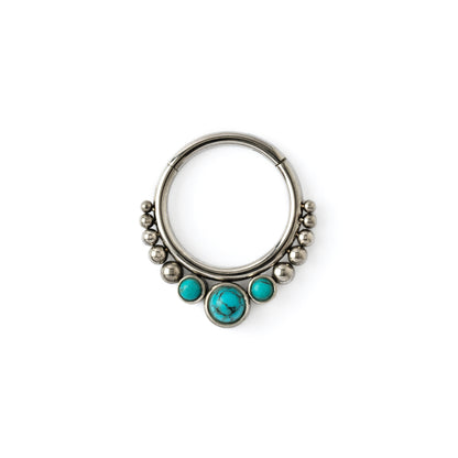 Surgical steel septum clicker ring with Turquoise frontal view