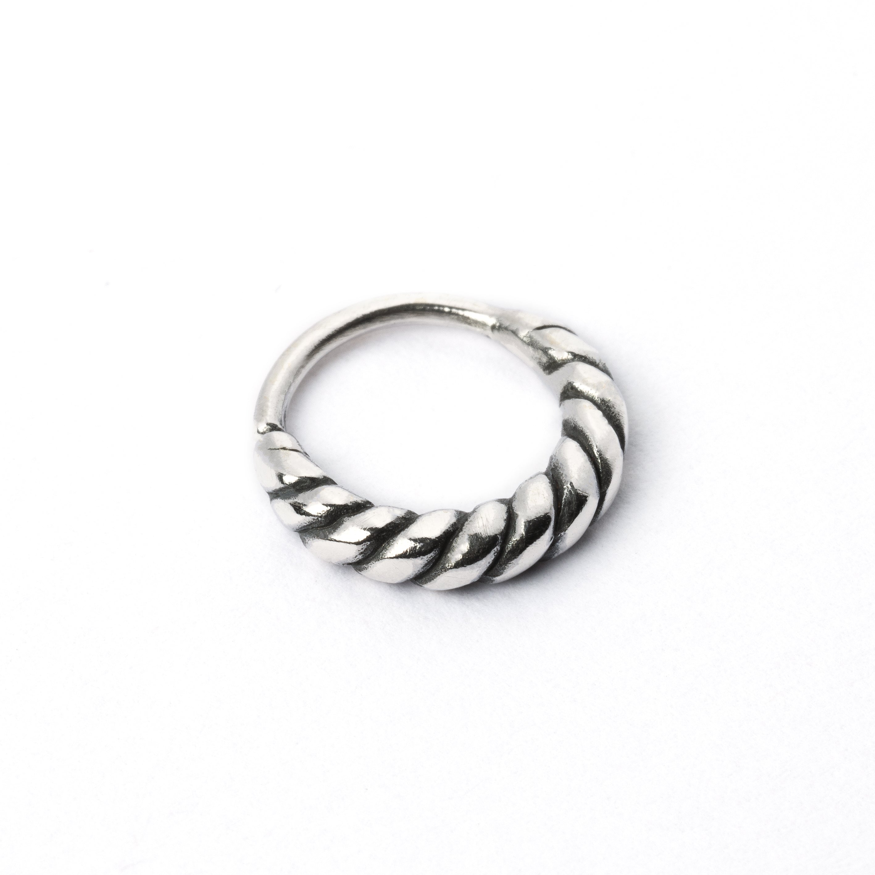 Twisted Silver septum piercing ring left side view