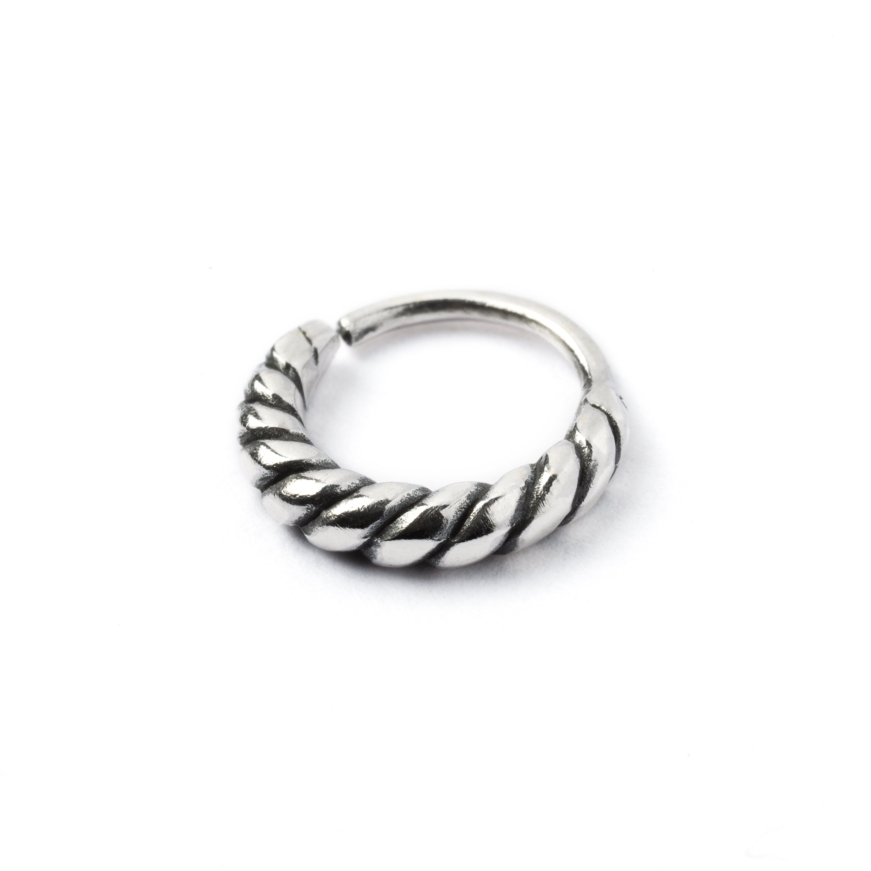 Twisted Silver septum piercing ring right side view