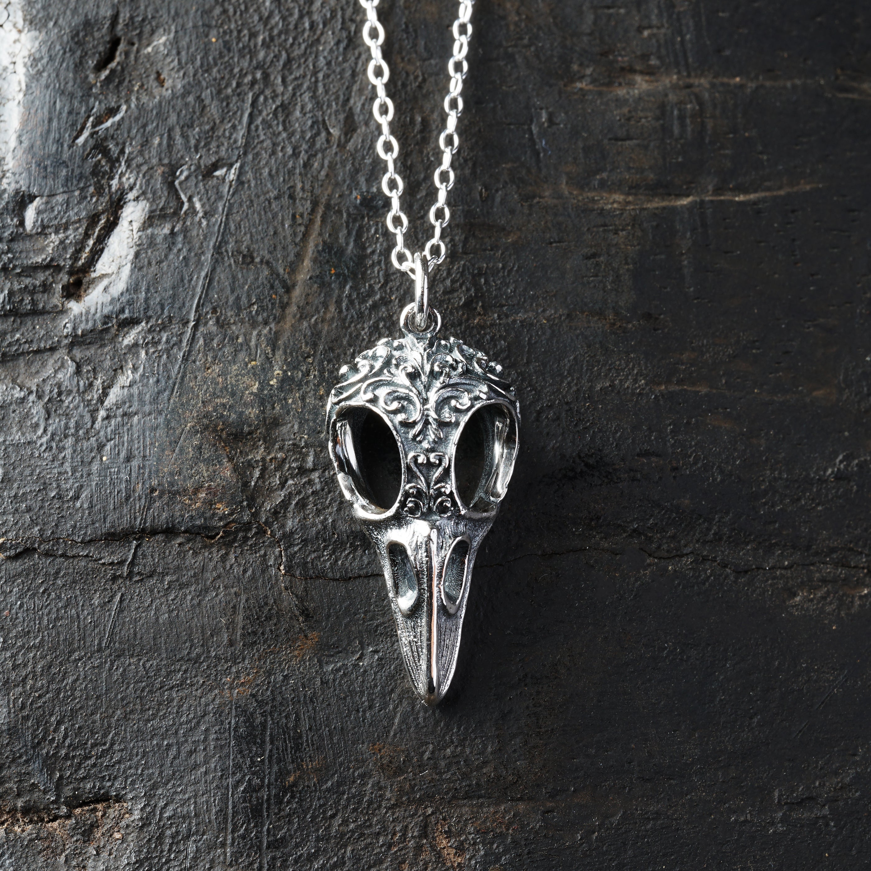 Victorian Raven Skull Necklace