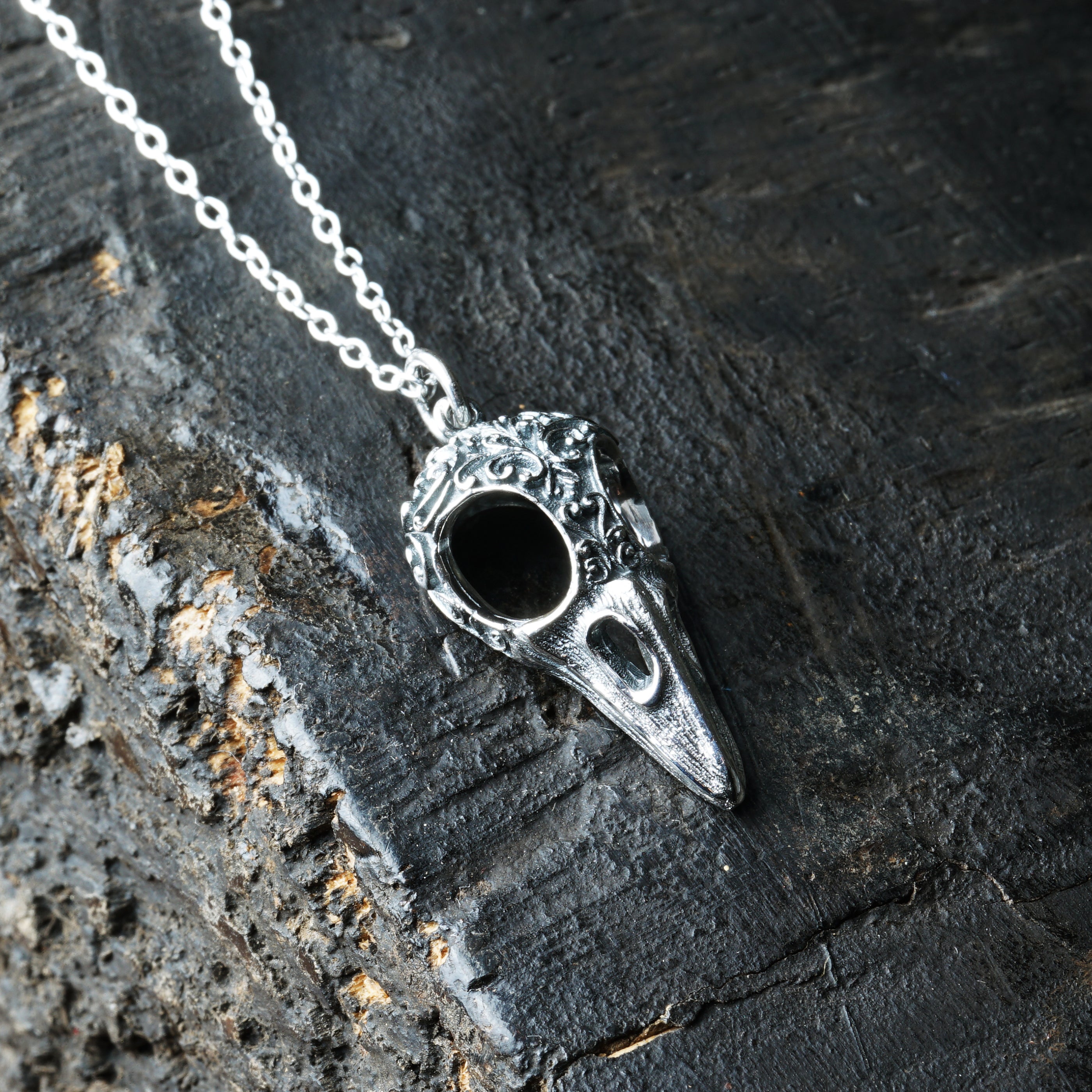 Victorian Raven Skull Necklace
