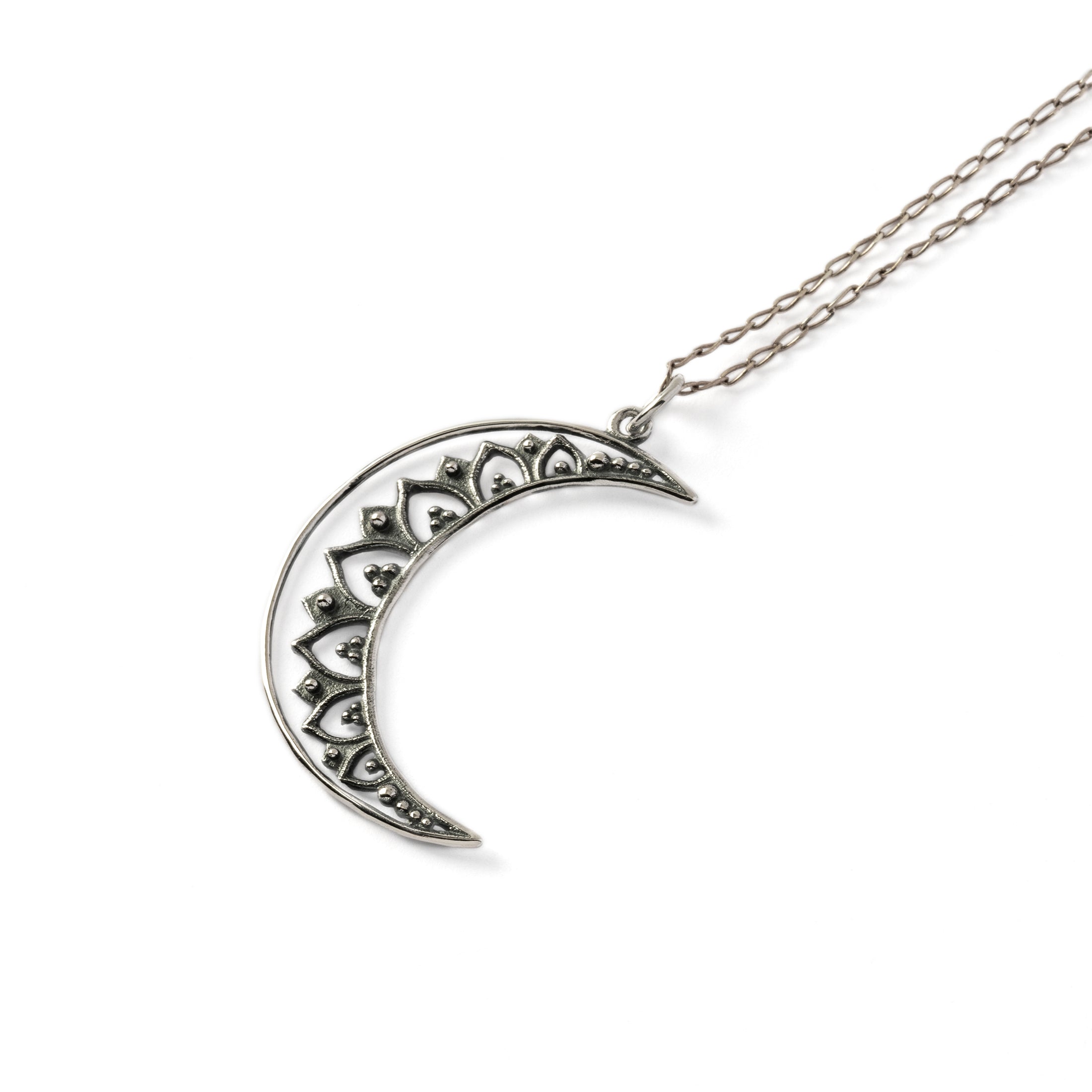 Vinyasa Moon Silver Necklace left side view