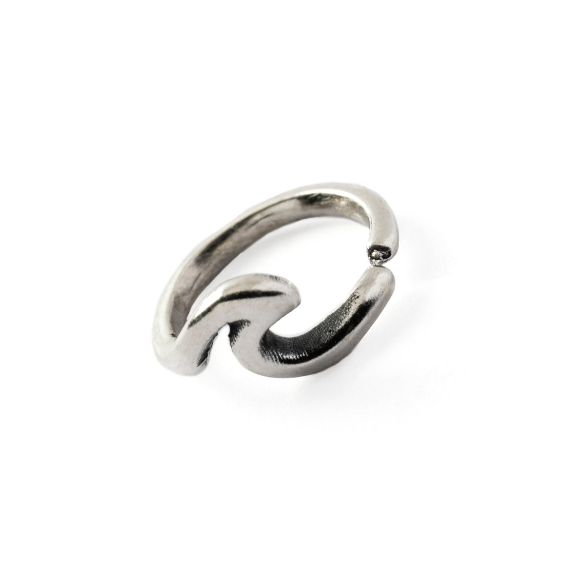 Wave Silver Septum Ring right side view