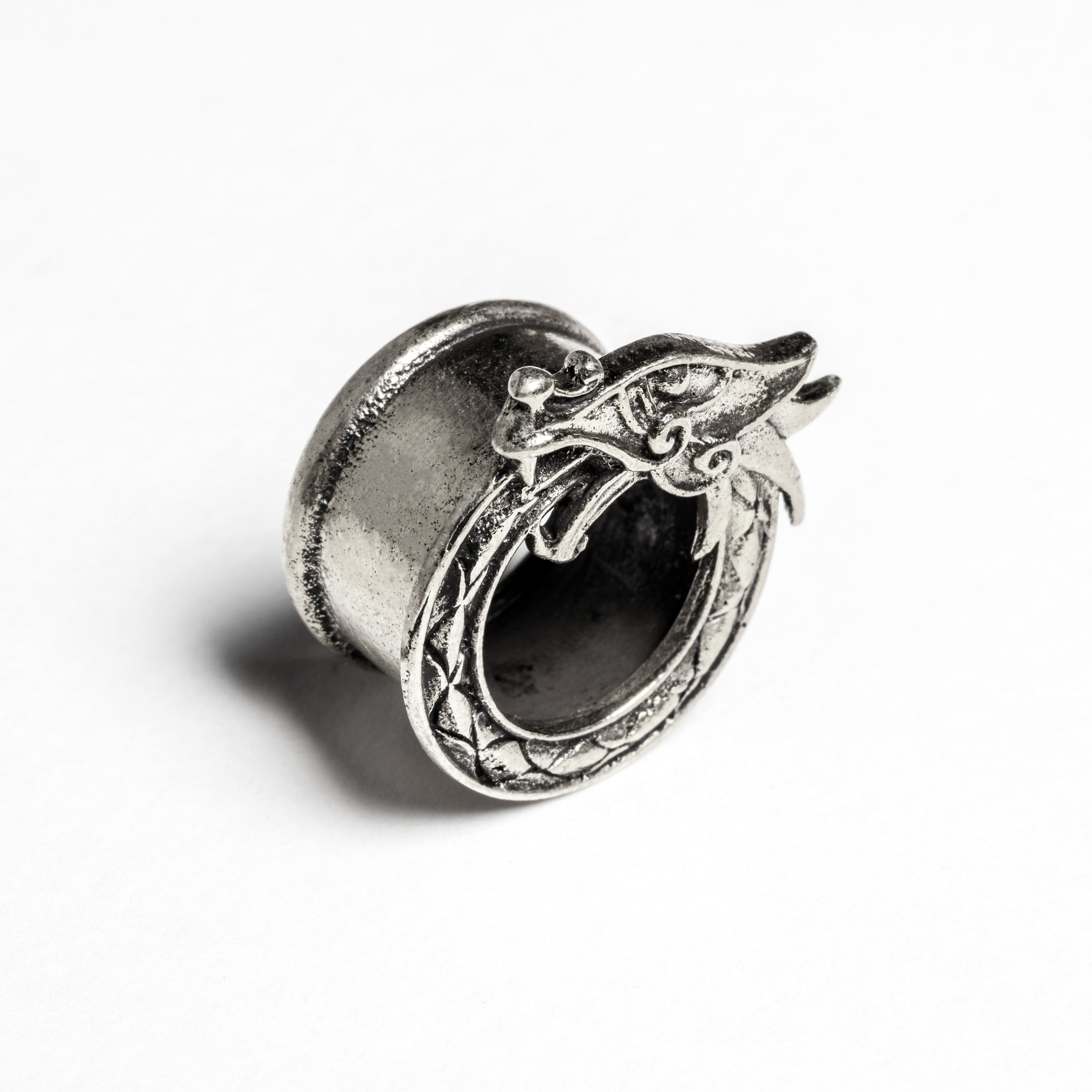 SILVER COLOUR BRASS DRAGON EAR TUNNEL ABOVE VIEW