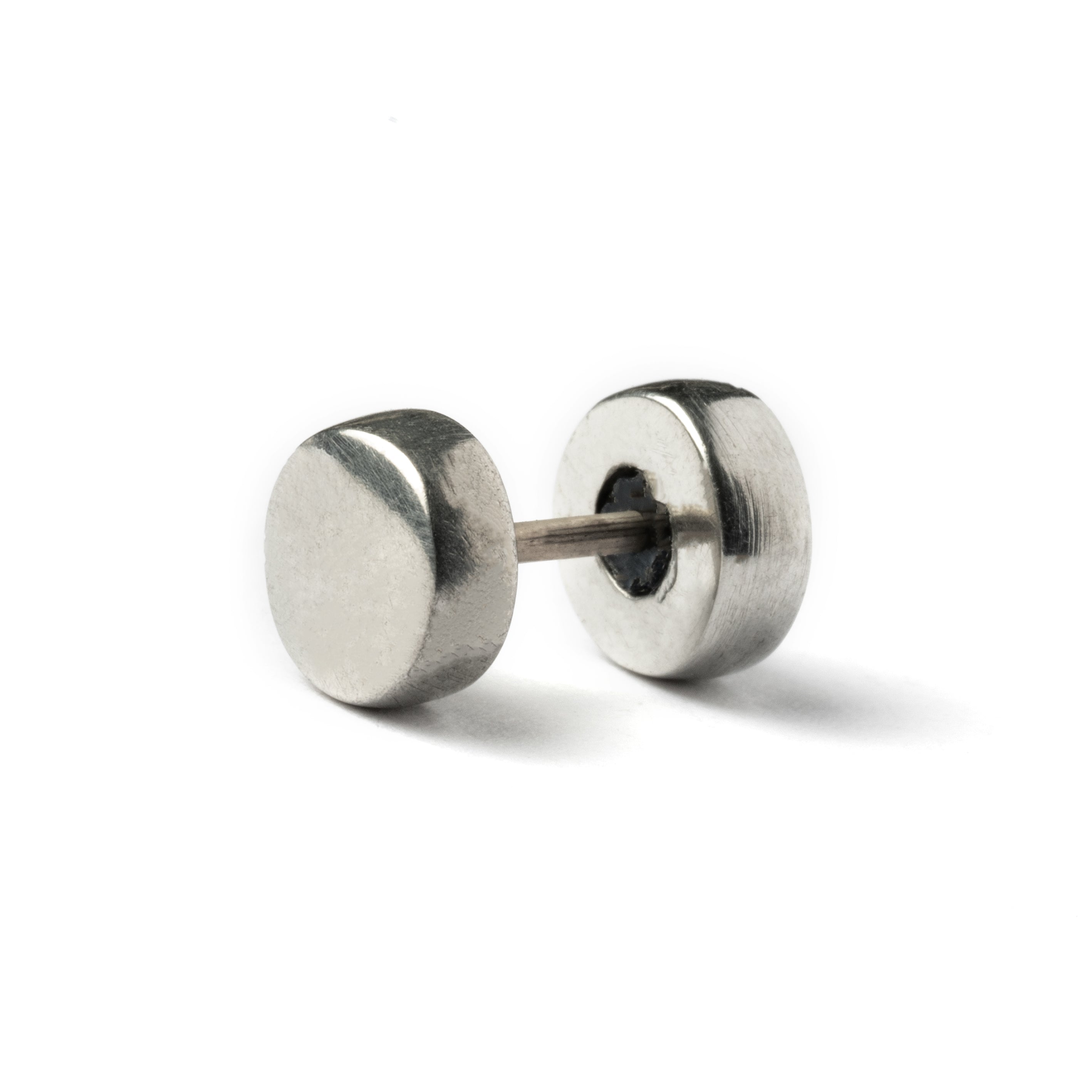 White Brass Fake Plug Earring close up side view