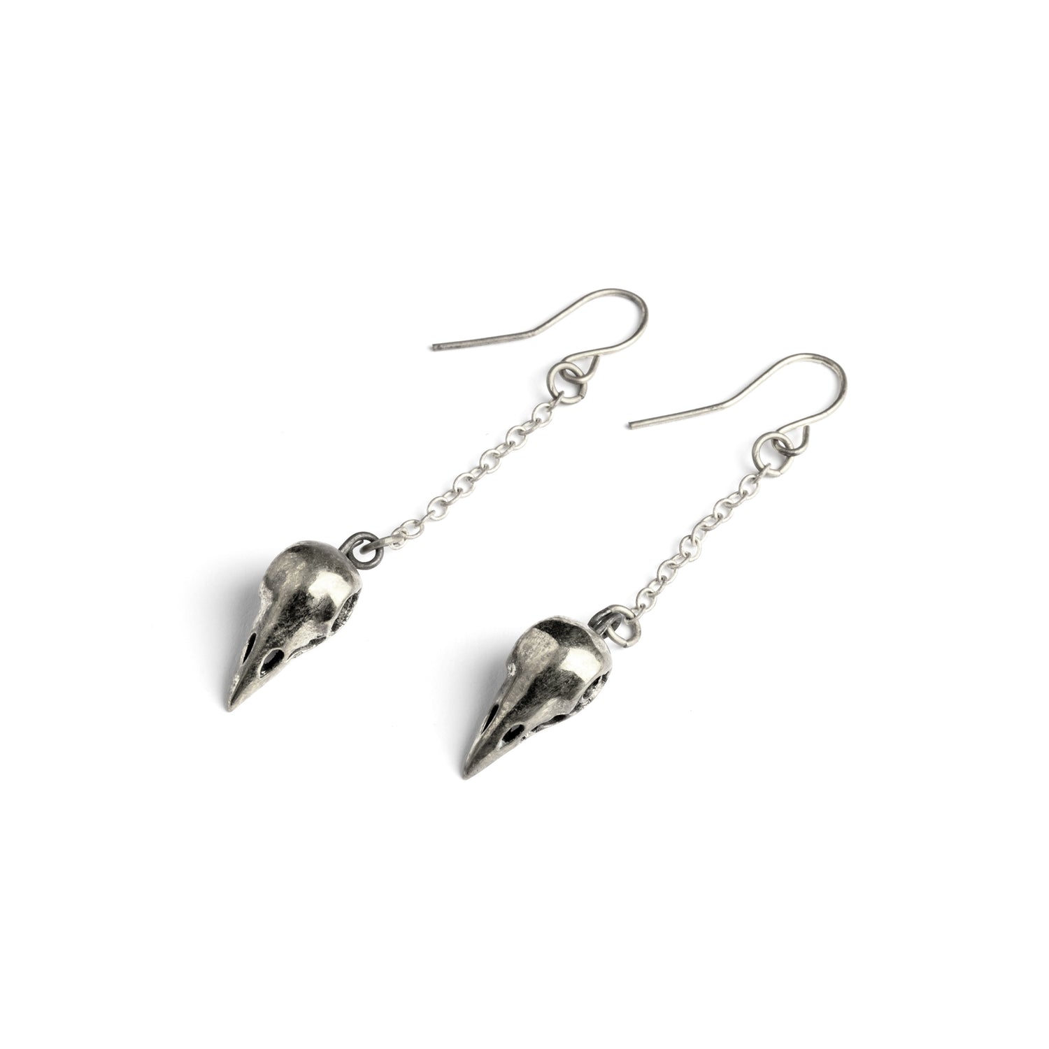 Raven Skull Chain Earrings front view
