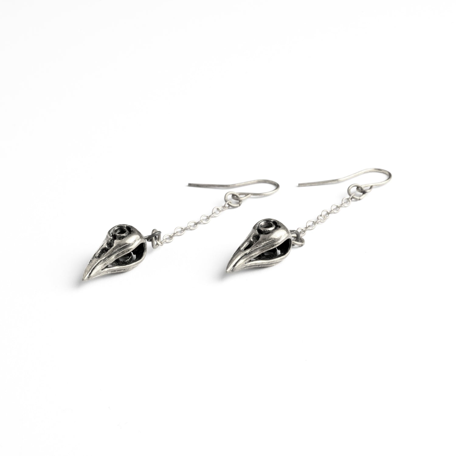 Raven Skull Chain Earrings right side view