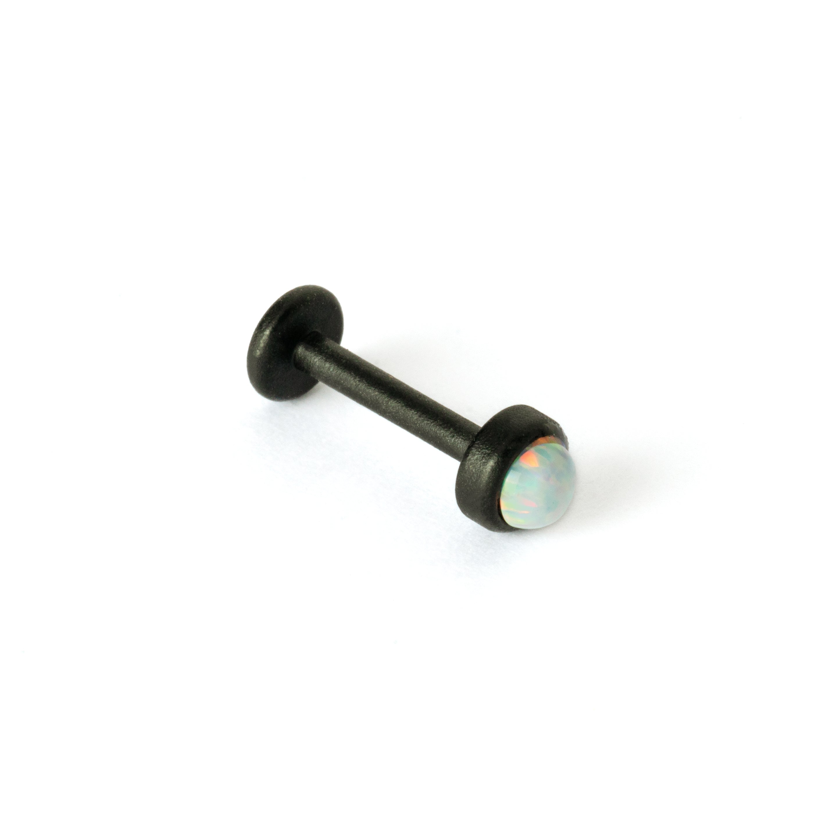 matte black surgical steel with white opal labret stud right side view