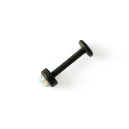 matte black surgical steel with white opal labret stud side view