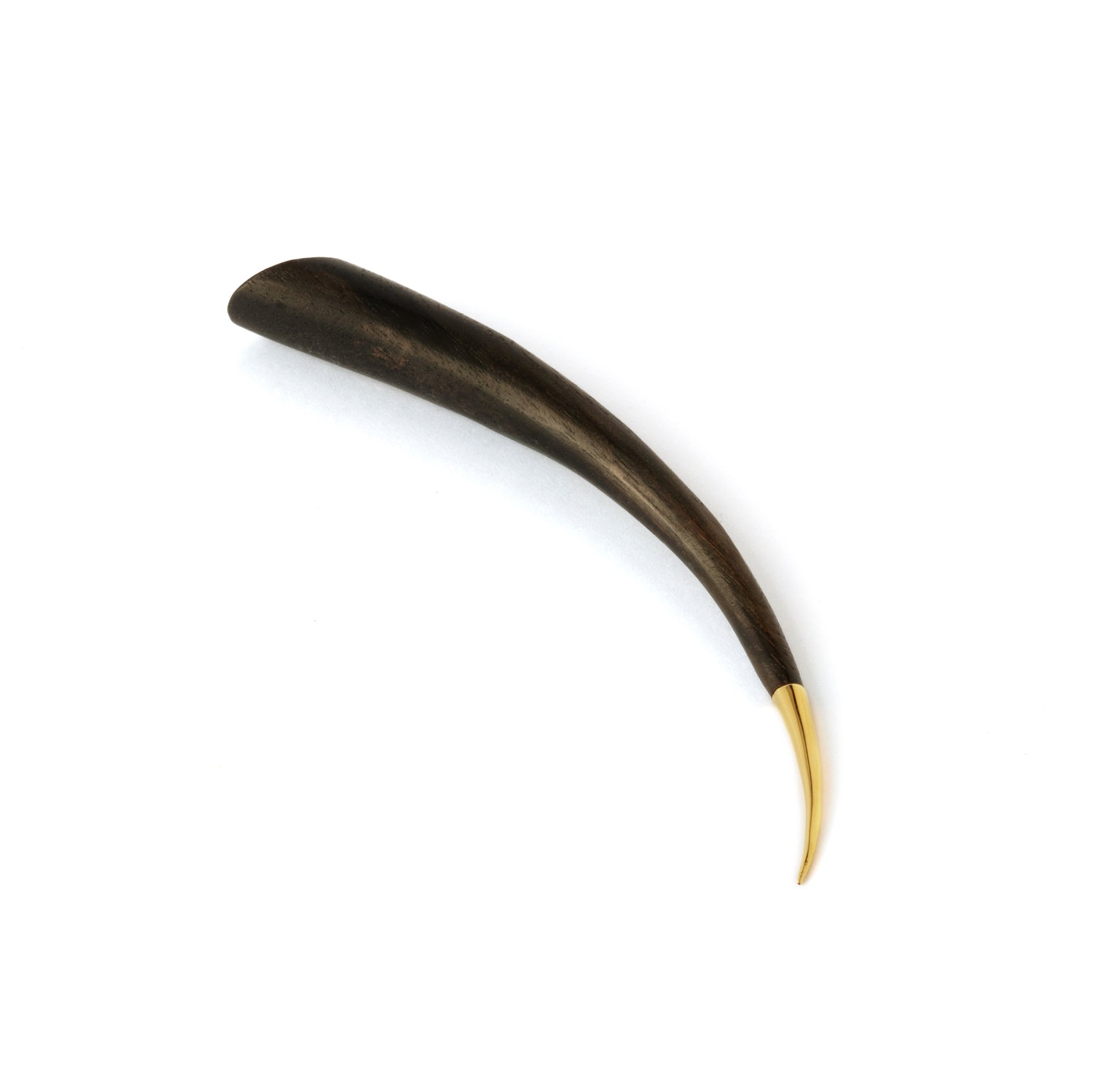 Wooden spike with golden tip ear stretcher side view