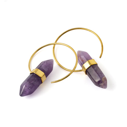 Zen Amethyst Hoop Earrings front and side view