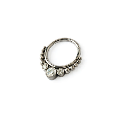 Surgical steel septum clicker ring with zirconia left side view