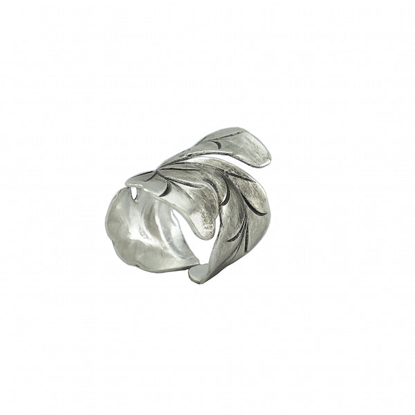 Flower Petal Tribal Silver Ring side view