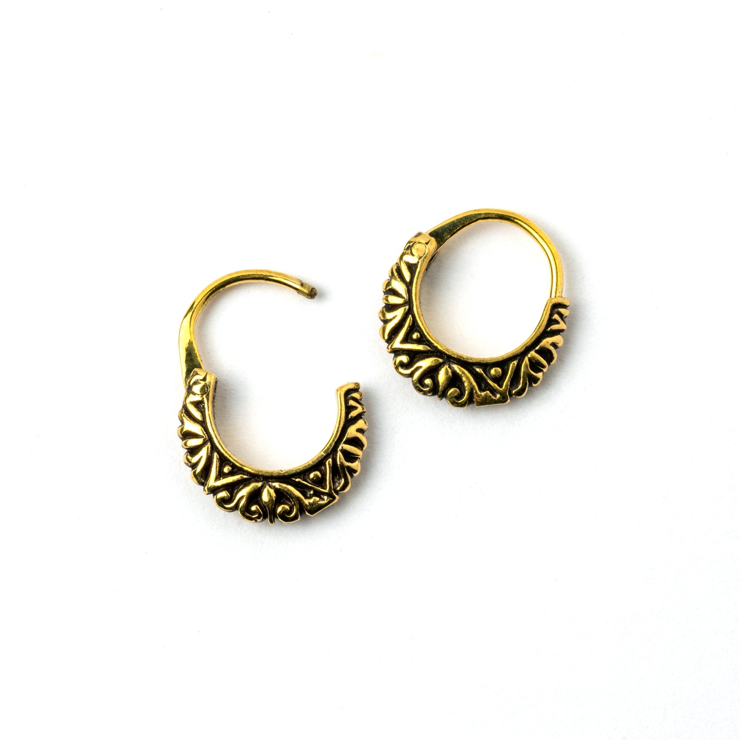 Ethnic Floral Hoop Earrings open clasp view