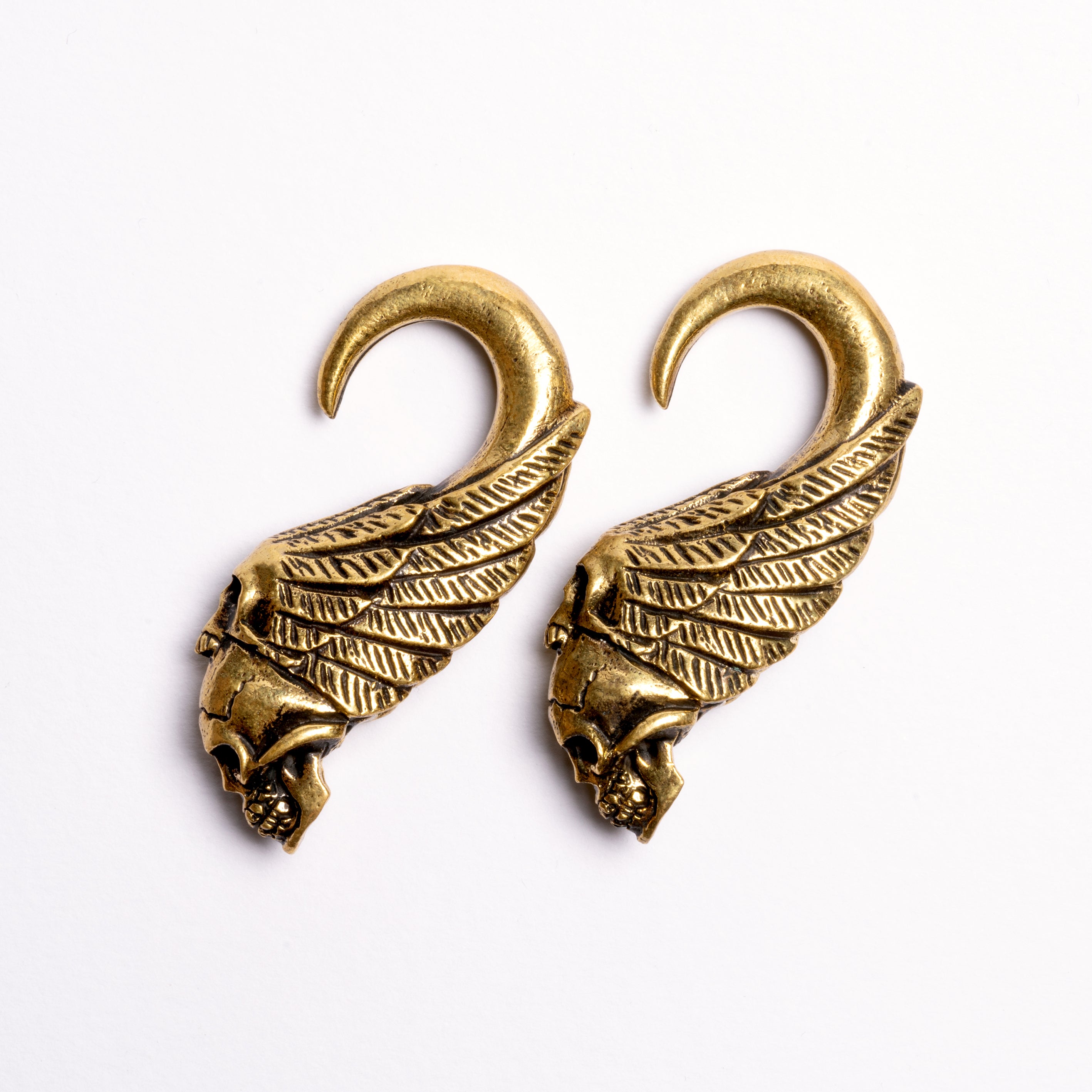 Brass Skull Ear Weights right side view