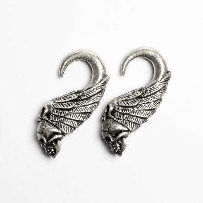 White Brass Skull Ear Weights | Tribu Dark Jewellery London 