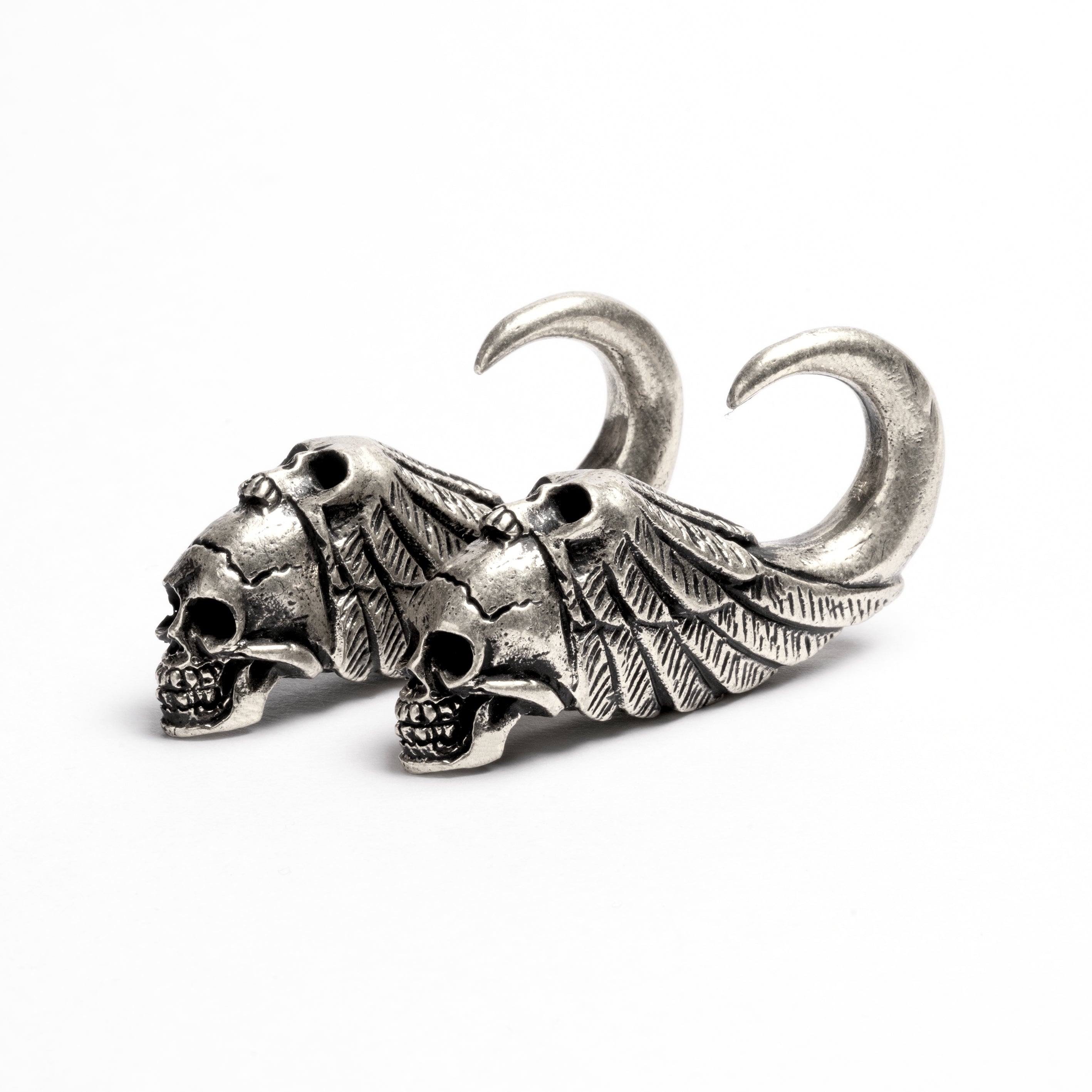 White Brass Skull Ear Weights | Tribu Dark Jewellery London  